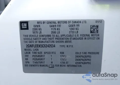 2012 Chevrolet Equinox 1Lt from USA, damaged, VIN 2GNFLEEK5C6242634